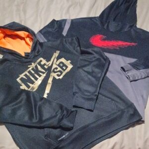 Nike Youth Large Hoodies. Black and Gray Hoodies with Gold Plus Red Swoosh
